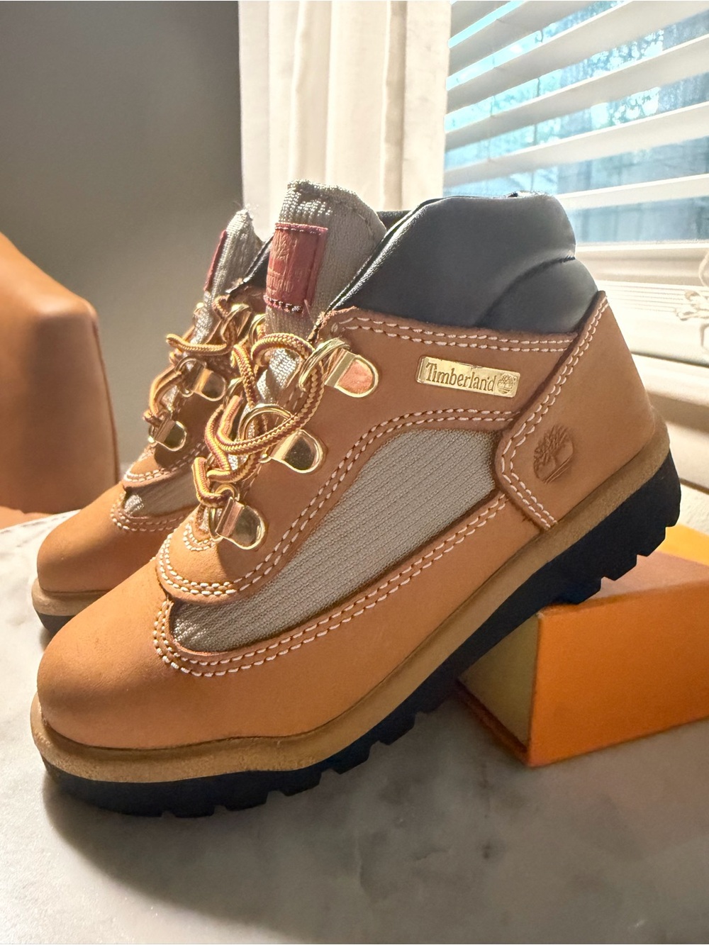 Timberland Kids Wheat/Tan Leather Lace-Up Hiking Boots